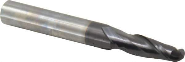 OSG - 17/64" Diam, 3/4" LOC, 2 Flute Solid Carbide Ball End Mill - TiAlN Finish, Single End, 2-1/2" OAL, 5/16" Shank Diam, Spiral Flute - Eagle Tool & Supply