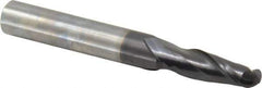 OSG - 17/64" Diam, 3/4" LOC, 2 Flute Solid Carbide Ball End Mill - TiAlN Finish, Single End, 2-1/2" OAL, 5/16" Shank Diam, Spiral Flute - Eagle Tool & Supply