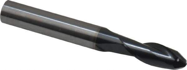 OSG - 19/64" Diam, 13/16" LOC, 2 Flute Solid Carbide Ball End Mill - TiAlN Finish, Single End, 2-1/2" OAL, 5/16" Shank Diam, Spiral Flute - Eagle Tool & Supply