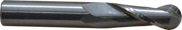 OSG - 3/8" Diam, 1" LOC, 2 Flute Solid Carbide Ball End Mill - Uncoated, Single End, 2-1/2" OAL, 3/8" Shank Diam, Spiral Flute - Eagle Tool & Supply