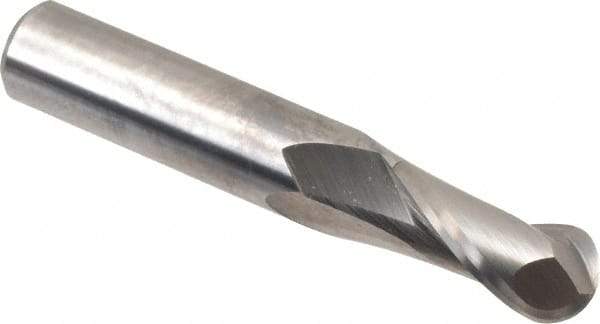 OSG - 31/64" Diam, 1" LOC, 2 Flute Solid Carbide Ball End Mill - Uncoated, Single End, 3" OAL, 1/2" Shank Diam, Spiral Flute - Eagle Tool & Supply
