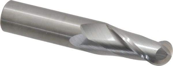 OSG - 3/4" Diam, 1-1/2" LOC, 2 Flute Solid Carbide Ball End Mill - Uncoated, Single End, 4" OAL, 3/4" Shank Diam, Spiral Flute - Eagle Tool & Supply