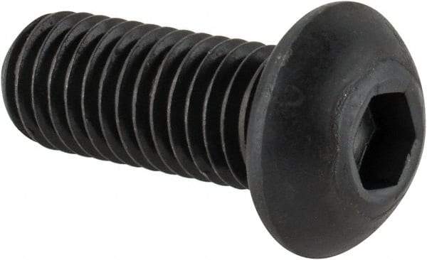 Made in USA - M10x1.50 Metric Coarse Hex Socket Drive, Button Screw - Alloy Steel, Black Oxide Finish, Fully Threaded, 25mm Length Under Head - Eagle Tool & Supply