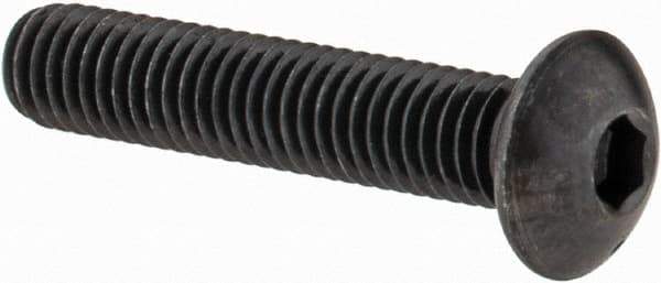 Made in USA - M5x0.80 Metric Coarse Hex Socket Drive, Button Screw - Alloy Steel, Black Oxide Finish, Fully Threaded, 25mm Length Under Head - Eagle Tool & Supply