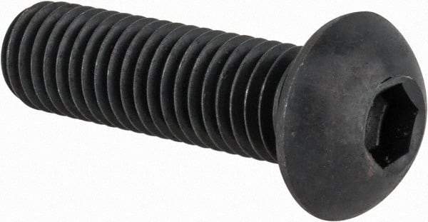Made in USA - M10x1.50 Metric Coarse Hex Socket Drive, Button Screw - Alloy Steel, Black Oxide Finish, Fully Threaded, 35mm Length Under Head - Eagle Tool & Supply