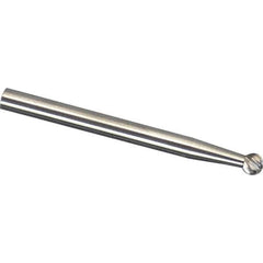 Made in USA - 1/8" Cut Diam, 1/8" Shank Diam, Ball Head Aluma Cut Burr - Carbide, 1/8" LOC, 3" OAL - Eagle Tool & Supply