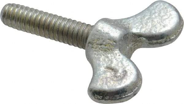 Value Collection - 1/4-20 Winged Shoulder Grade 32510 Iron Thumb Screw - 1-5/8" OAL, 1-3/8" Head Diam x 5/8" Head Height, Zinc-Plated Finish - Eagle Tool & Supply