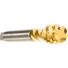 Emuge - M42x4.50 Metric 6 Flute 6H Modified Bottoming Spiral Flute Tap - Cobalt, TiN Finish, 200mm OAL, Right Hand Flute, Right Hand Thread, Series Enorm - Exact Industrial Supply