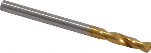 Guhring - #27 130° Parabolic Flute Cobalt Screw Machine Drill Bit - TiN Finish, Right Hand Cut, 20mm Flute Length, 52mm OAL, Standard Point, Straight Shank - Eagle Tool & Supply