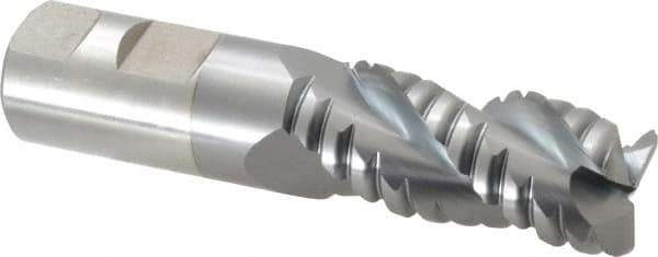 Cleveland - 1" Diam, Coarse Pitch, 2" LOC, 3 Flute Powdered Metal 0.12" Corner Radius Roughing End Mill - TiCN Finish, 4-1/2" OAL, 1" Shank Diam, Single End, Centercutting, 42° Helix - Eagle Tool & Supply