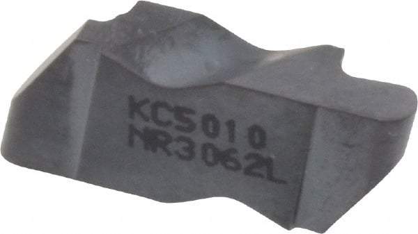 Kennametal - 3062NR Grade KC5010, 3.18mm Cutting Width Carbide Grooving Insert - 3.81mm Max Depth of Cut, Left Hand, 1.59mm Corner Radius, TiAlN Finish - Eagle Tool & Supply