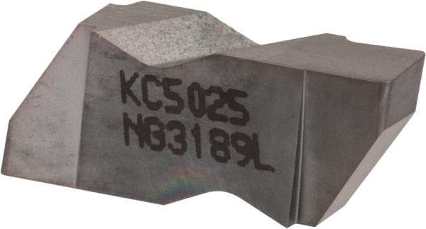 Kennametal - 3189NG Grade KC5025, 4.8mm Cutting Width Carbide Grooving Insert - 3.81mm Max Depth of Cut, Left Hand, 0.57mm Corner Radius, TiAlN Finish - Eagle Tool & Supply
