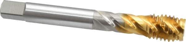 OSG - 5/8-11 UNC 4 Flute 2B Modified Bottoming Spiral Flute Tap - Vanadium High Speed Steel, TiN Finish, 110mm OAL, Right Hand Flute, Right Hand Thread - Eagle Tool & Supply