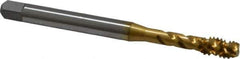 OSG - 1/4-20 UNC 3 Flute 2B Modified Bottoming Spiral Flute Tap - Vanadium High Speed Steel, TiN Finish, 80mm OAL, Right Hand Flute, Right Hand Thread - Eagle Tool & Supply