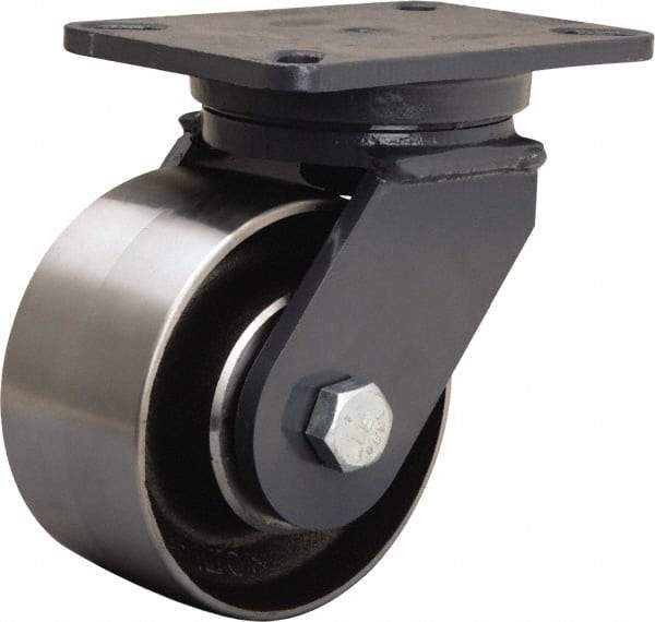 Hamilton - 6" Diam x 3" Wide x 8" OAH Top Plate Mount Swivel Caster - Forged Steel, 3,500 Lb Capacity, Tapered Roller Bearing, 5-1/4 x 7-1/4" Plate - Eagle Tool & Supply