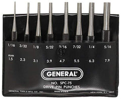 General - 8 Piece, 1/16 to 5/16", Pin Punch Set - Comes in Plastic Case - Eagle Tool & Supply