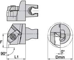 Kennametal - Insert Style NG 3R, 30mm Head Length, Left Hand Cut, Internal Modular Threading Cutting Unit Head - System Size KM3225, 22mm Center to Cutting Edge, Series Top Notch - Eagle Tool & Supply