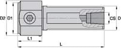 Kennametal - Neutral Cut, KM3225 Modular Connection, Round Shank Lathe Modular Clamping Unit - 25mm Square Shank Diam, 3.543" OAL, Series NCM-SS Round Shank Standard Length - Exact Industrial Supply