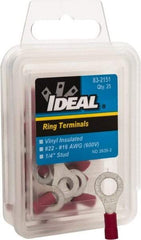 Ideal - 22-18 AWG Partially Insulated Crimp Connection Circular Ring Terminal - 1/4" Stud, 1.055" OAL x 0.394" Wide, Tin Plated Brass Contact - Eagle Tool & Supply