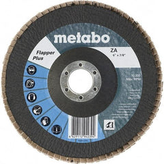 Metabo - 40 Grit, 6" Disc Diam, 7/8" Center Hole, Type 29 Zirconia Alumina Flap Disc - 10,200 Max RPM, Fiberglass Backing, Arbor Attaching System, Coated - Eagle Tool & Supply