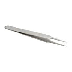 Value Collection - 4-3/4" OAL 2A-SS Precision Tweezers - Rounded Flat Tip with Tapered Edge - Eagle Tool & Supply