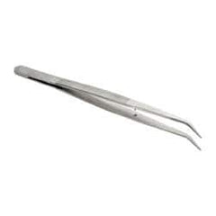 Value Collection - 5-7/8" OAL Stainless Steel Assembly Tweezers - Bent Point with Serrated Shank & Tip - Eagle Tool & Supply