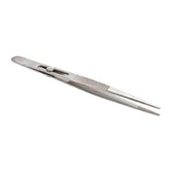 Value Collection - 5-3/4" OAL Stainless Steel Assembly Tweezers - Slide Locking Broad Point, Serrated Body/Tip - Eagle Tool & Supply