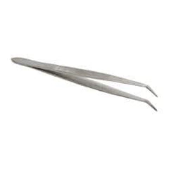 Value Collection - 4-11/32" OAL Stainless Steel Assembly Tweezers - Short Bent Point, Serrated Body/Edge - Eagle Tool & Supply