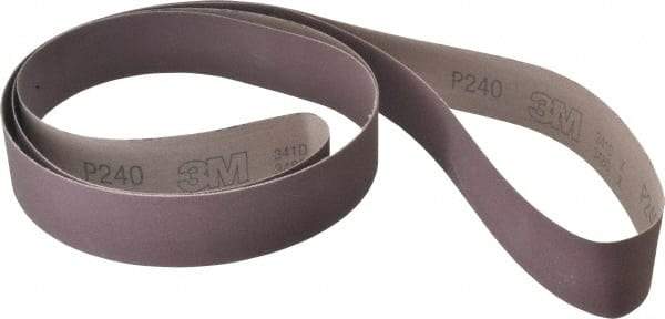 3M - 2" Wide x 132" OAL, 240 Grit, Aluminum Oxide Abrasive Belt - Aluminum Oxide, Very Fine, Coated, X Weighted Cloth Backing, Series 341D - Eagle Tool & Supply