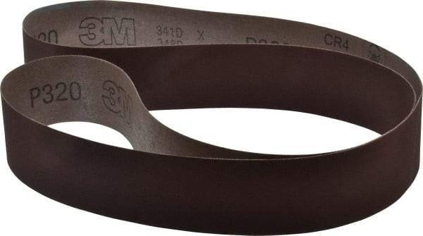 3M - 2" Wide x 60" OAL, 320 Grit, Aluminum Oxide Abrasive Belt - Aluminum Oxide, Extra Fine, Coated, X Weighted Cloth Backing, Series 341D - Eagle Tool & Supply