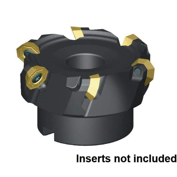 Kennametal - 4 Inserts, 1-1/2" Cut Diam, 1/2" Arbor Diam, 3.5mm Max Depth of Cut, Indexable Square-Shoulder Face Mill - 45° Lead Angle, 40mm High, OFPT06L5AFENGB Insert Compatibility, Through Coolant, Series KSOM - Eagle Tool & Supply
