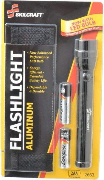 Ability One - Xenon Bulb, Industrial/Tactical Flashlight - Black Aluminum Body, 2 AA Batteries Included - Eagle Tool & Supply