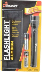 Ability One - Xenon Bulb, Industrial/Tactical Flashlight - Black Aluminum Body, 2 AA Batteries Included - Eagle Tool & Supply