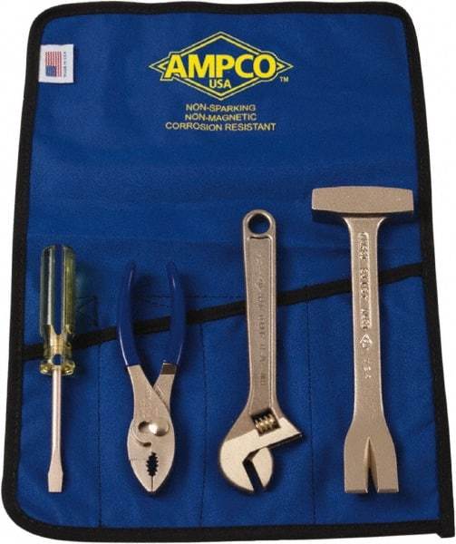 Ampco - 4 Piece Nonsparking Tool Set - Comes in Roll Up Pouch - Eagle Tool & Supply