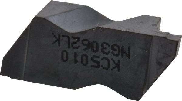 Kennametal - 3062NG K Grade KC5010, 1.58mm Cutting Width Carbide Grooving Insert - 2.39mm Max Depth of Cut, Left Hand, 0.19mm Corner Radius, TiAlN Finish - Eagle Tool & Supply