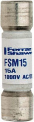 Ferraz Shawmut - 1,000 VAC/VDC, 15 Amp, Fast-Acting Multimeter Fuse - 38mm OAL, 20 at AC/DC kA Rating, 10.3mm Diam - Eagle Tool & Supply