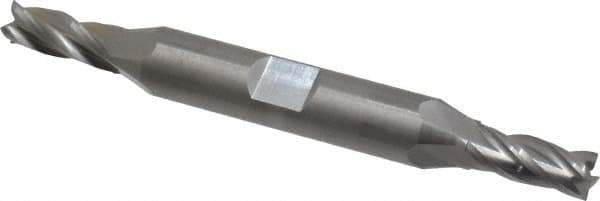 OSG - 1/4", 5/8" LOC, 3/8" Shank Diam, 3-3/8" OAL, 4 Flute, Solid Carbide Square End Mill - Double End, Uncoated, Spiral Flute, 30° Helix, Centercutting, Right Hand Cut, Right Hand Flute, Series 444 - Eagle Tool & Supply