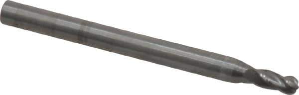 OSG - 3/32" Diam, 3/16" LOC, 4 Flute Solid Carbide Ball End Mill - Uncoated, Single End, 1-1/2" OAL, 1/8" Shank Diam, Spiral Flute - Eagle Tool & Supply
