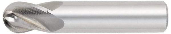 OSG - 5/8" Diam, 3/4" LOC, 4 Flute Solid Carbide Ball End Mill - Uncoated, Single End, 3" OAL, 5/8" Shank Diam, Spiral Flute - Eagle Tool & Supply