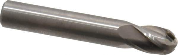 OSG - 5/16" Diam, 1/2" LOC, 4 Flute Solid Carbide Ball End Mill - Uncoated, Single End, 2" OAL, 5/16" Shank Diam, Spiral Flute - Eagle Tool & Supply
