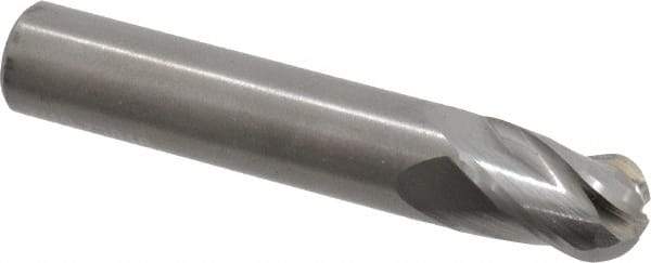 OSG - 7/16" Diam, 5/8" LOC, 4 Flute Solid Carbide Ball End Mill - Uncoated, Single End, 2-1/2" OAL, 7/16" Shank Diam, Spiral Flute - Eagle Tool & Supply