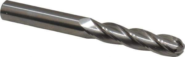 OSG - 7/16" Diam, 2" LOC, 4 Flute Solid Carbide Ball End Mill - Uncoated, Single End, 4" OAL, 7/16" Shank Diam, Spiral Flute - Eagle Tool & Supply