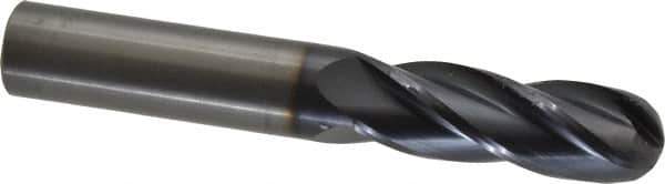 OSG - 3/4" Diam, 2-1/4" LOC, 4 Flute Solid Carbide Ball End Mill - TiAlN Finish, Single End, 5" OAL, 3/4" Shank Diam, Spiral Flute - Eagle Tool & Supply