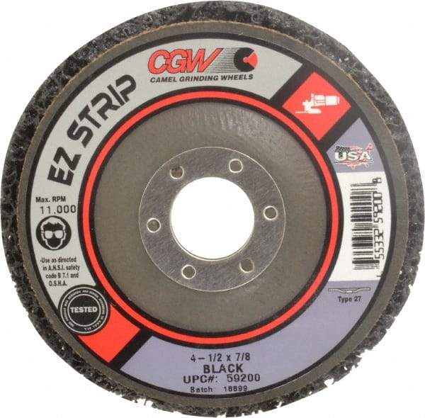 Camel Grinding Wheels - 4-1/2" Coarse Grade Silicon Carbide Deburring Disc - 7/8" Center Hole, Arbor Connection, Black, 11,000 Max RPM - Eagle Tool & Supply