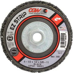 Camel Grinding Wheels - 4-1/2" Coarse Grade Silicon Carbide Deburring Disc - 5/8-11 Threaded Center Hole, Arbor Connection, Black, 11,000 Max RPM - Eagle Tool & Supply