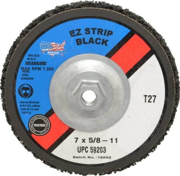 Camel Grinding Wheels - 7" Very Coarse Grade Silicon Carbide Deburring Disc - 5/8-11 Threaded Center Hole, Arbor Connection, Black, 7,000 Max RPM - Eagle Tool & Supply