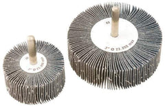 Camel Grinding Wheels - 3" Diam x 1" Face Width, Medium Zirconia Alumina Coated Mounted Flap Wheel - 1/4" Shank Mount, 60 Grit, Cloth Backing, 20,000 Max RPM - Eagle Tool & Supply