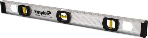 Empire Level - 24" Long 3 Vial I-Beam Level - Aluminum, Silver, 1 Level & 2 Plumb Vials - Eagle Tool & Supply