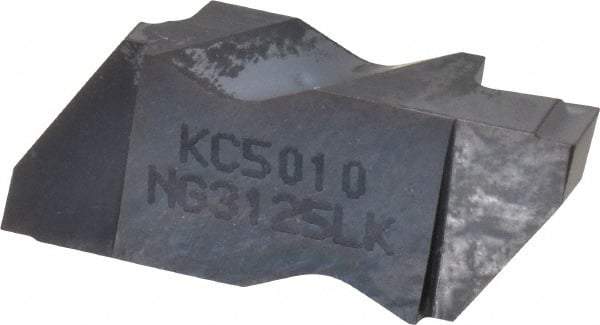 Kennametal - 3125NG K Grade KC5010, 3.18mm Cutting Width Carbide Grooving Insert - 3.81mm Max Depth of Cut, Left Hand, 0.19mm Corner Radius, TiAlN Finish - Eagle Tool & Supply