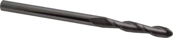OSG - 1/4" Diam, 1-1/2" LOC, 2 Flute Solid Carbide Ball End Mill - Uncoated, Single End, 4" OAL, 1/4" Shank Diam, Spiral Flute - Eagle Tool & Supply